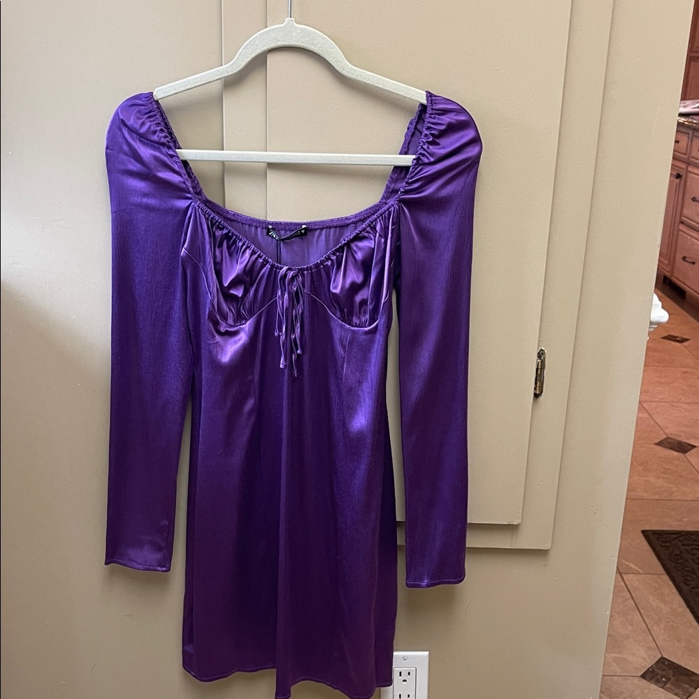Zara Purple Satin Dress Ladies Small NWT